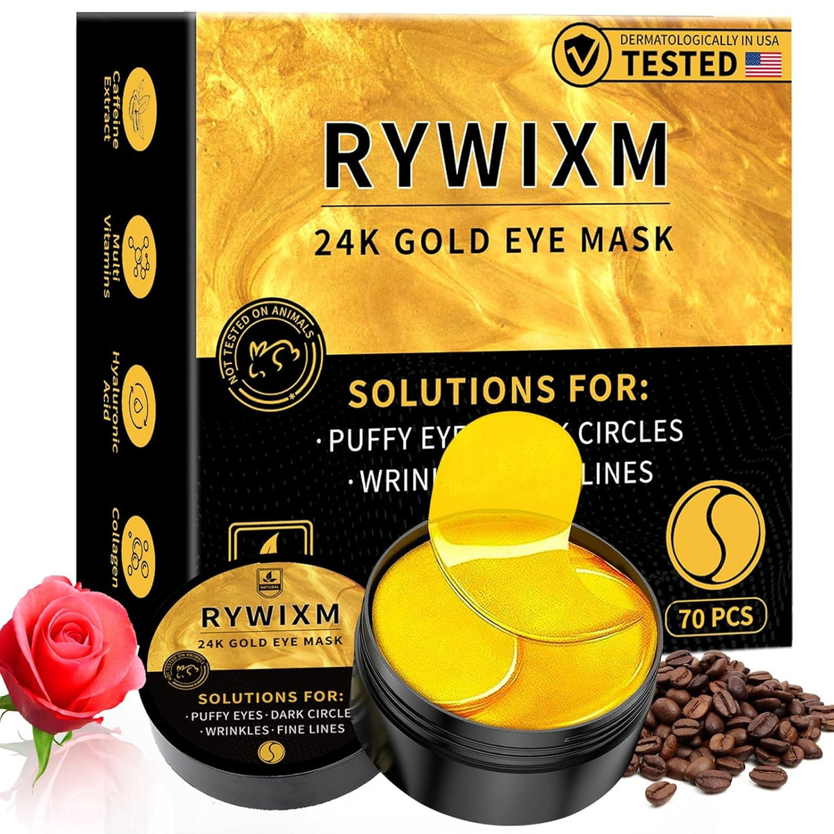 24K Gold Eye Masks for Dark Circles and Puffiness - Hydrating Under Eye Patches