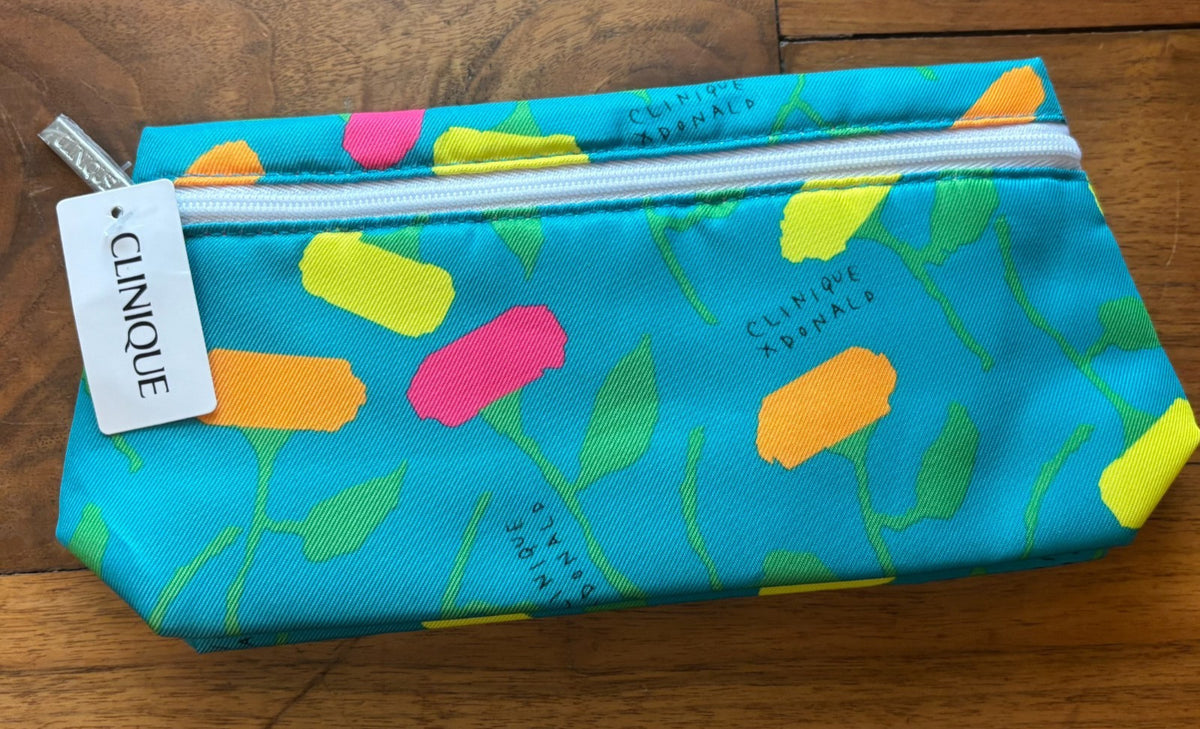 Small Green Orange Floral Makeup Bag with Zipper - 9.5 x 4.5 Inches