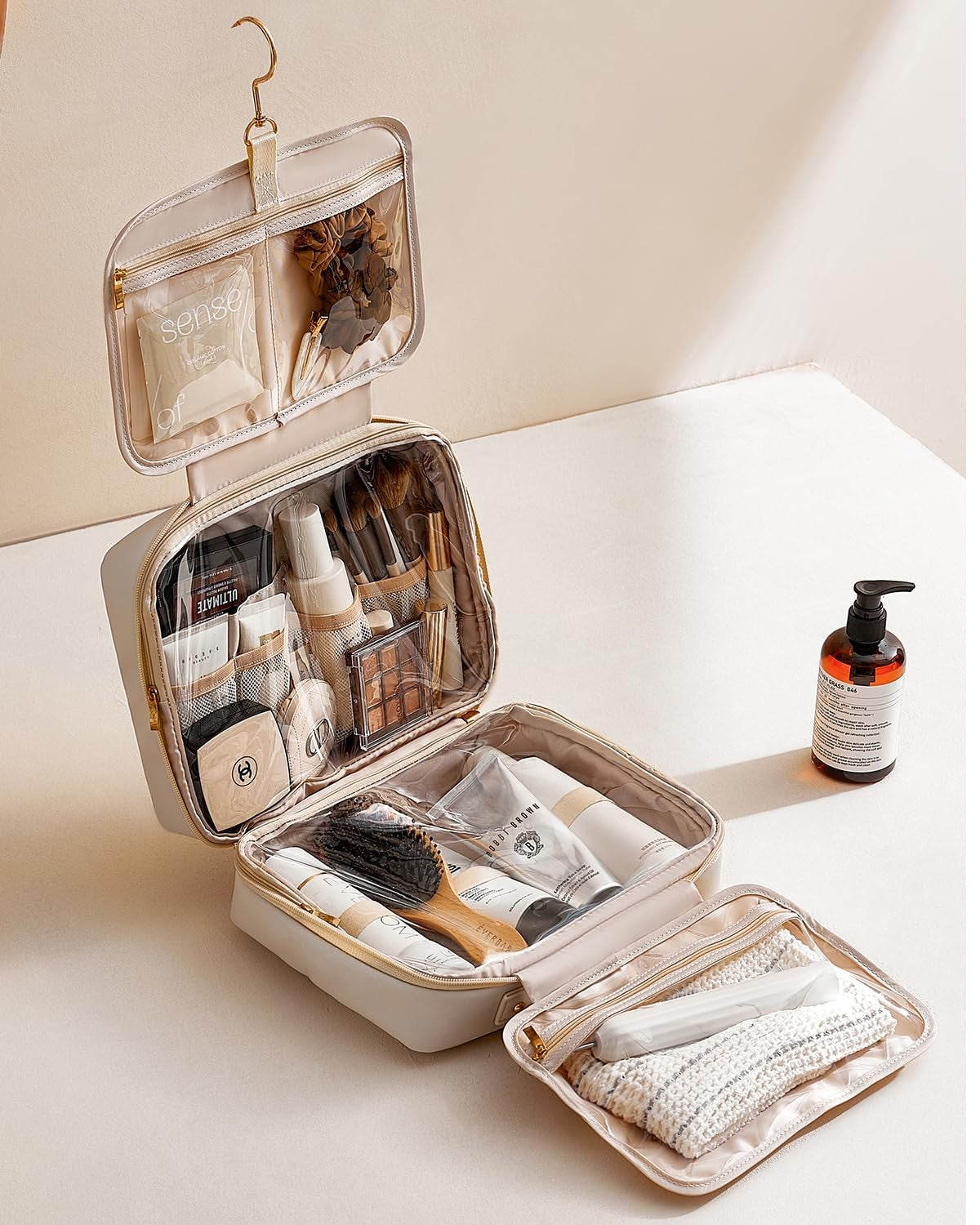 Travel Toiletry Bag with Hanging Hook Waterproof Makeup Organizer - Large Capacity