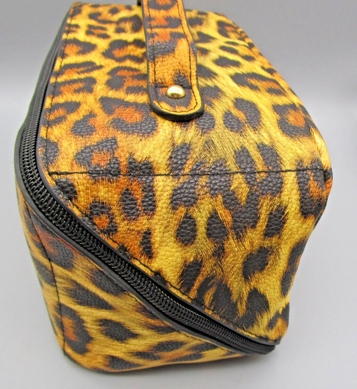 Water-Resistant Leopard Print Makeup & Travel Cosmetic Bag with Handle
