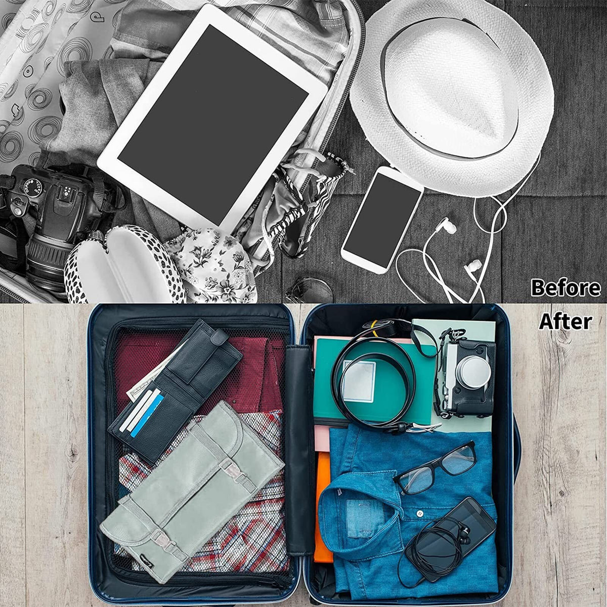 Foldable Clear Hanging Travel Toiletry Bag Organizer with Multiple Compartments
