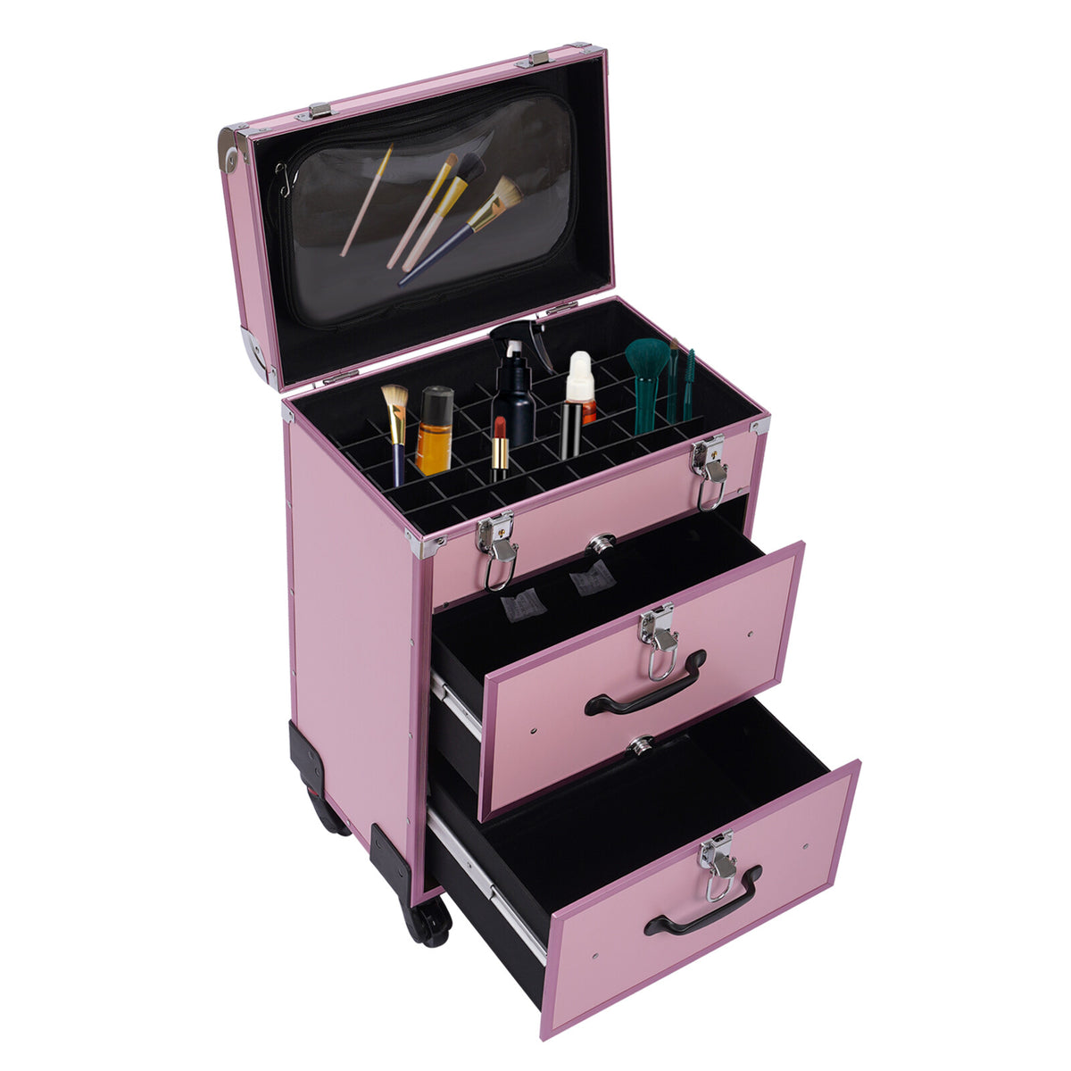 Professional Rolling Makeup Case with Multi-Layer Storage Trolley