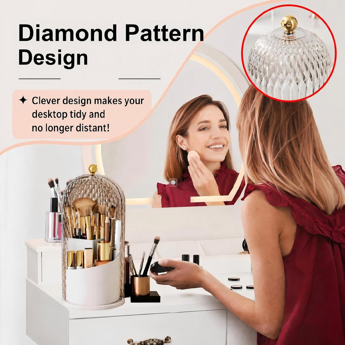 360 Rotating Makeup Brush Holder with Lid, Waterproof Dustproof Organizer