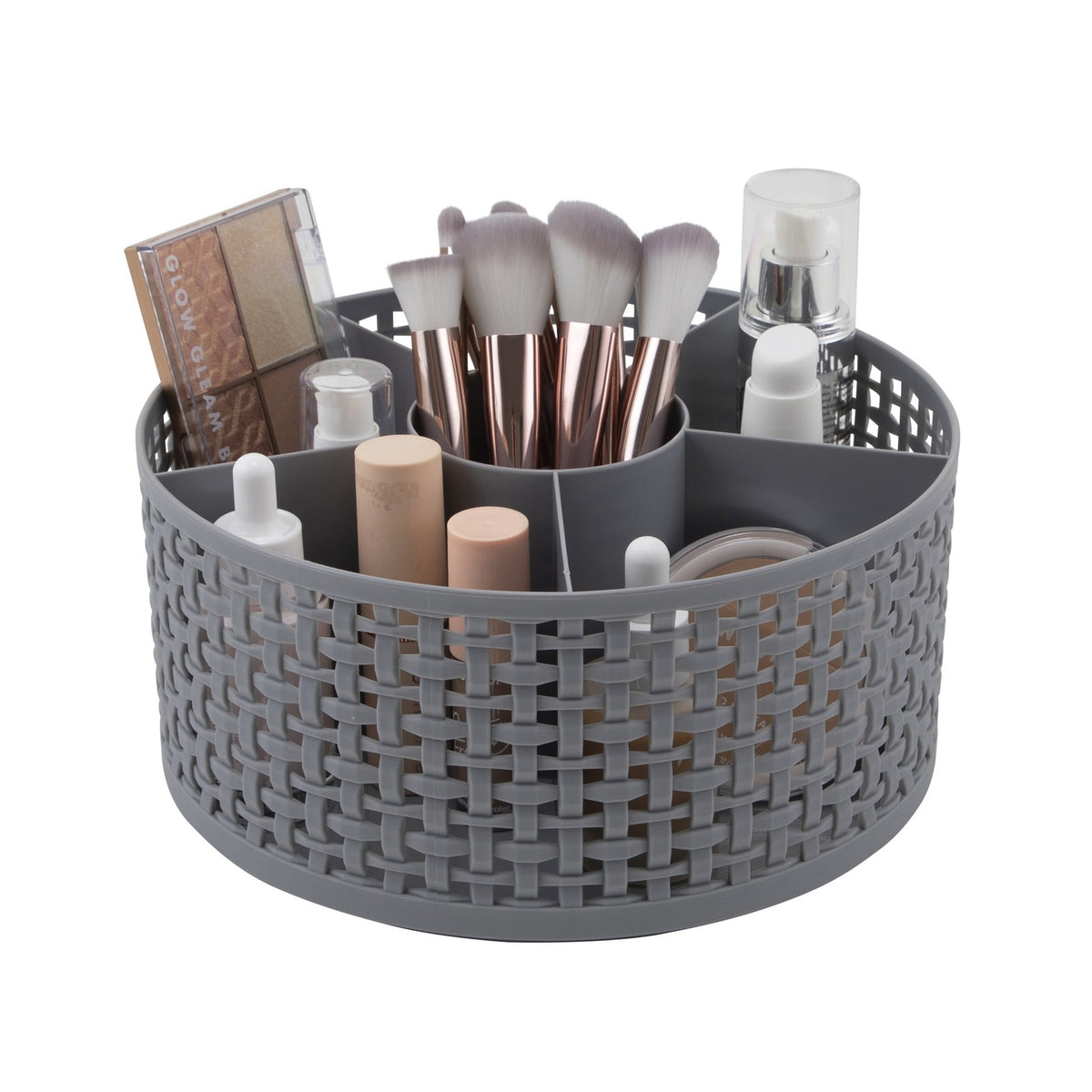 Extra Large Rotating Makeup Organizer Gray - 6 Compartments, Sturdy Plastic
