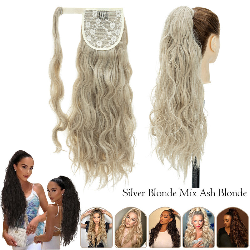 Mega Thick Wrap-On Ponytail Extensions - Natural Human Hair, Curly Wavy Straight