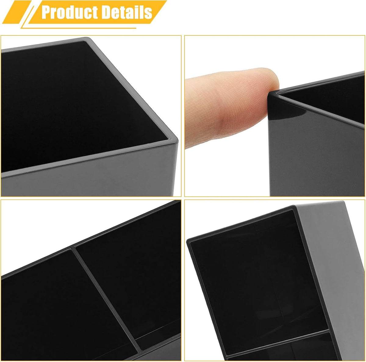 Acrylic Makeup Brush Organizer with 3 Compartments - Black