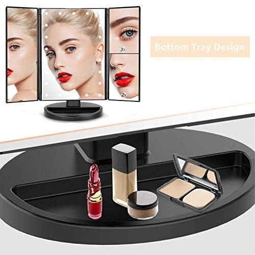 Trifold Makeup Mirror with Lights 1X 2X 3X Magnification Touch Screen LED Vanity Mirror