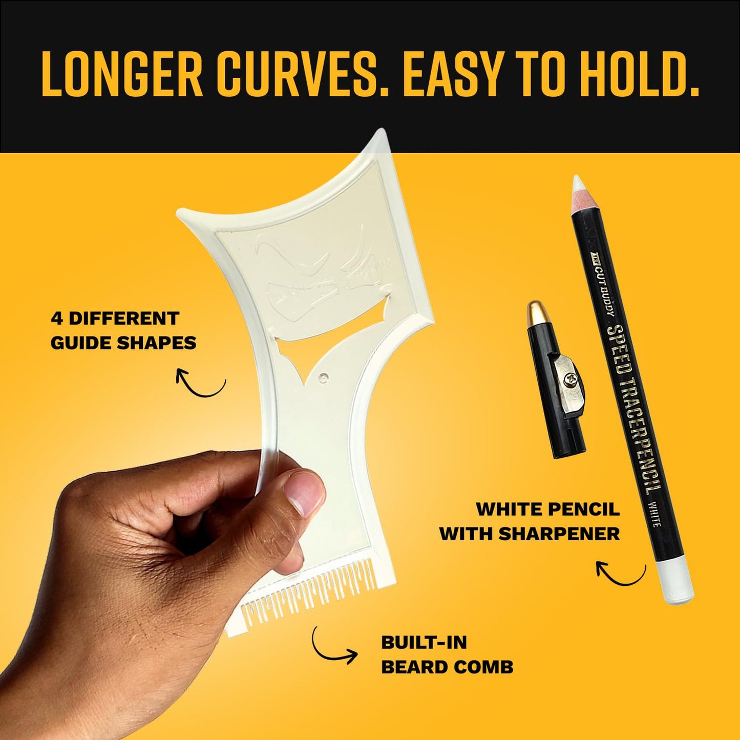 Beard Shaping Template with Built-in Comb and Pencil for Grooming