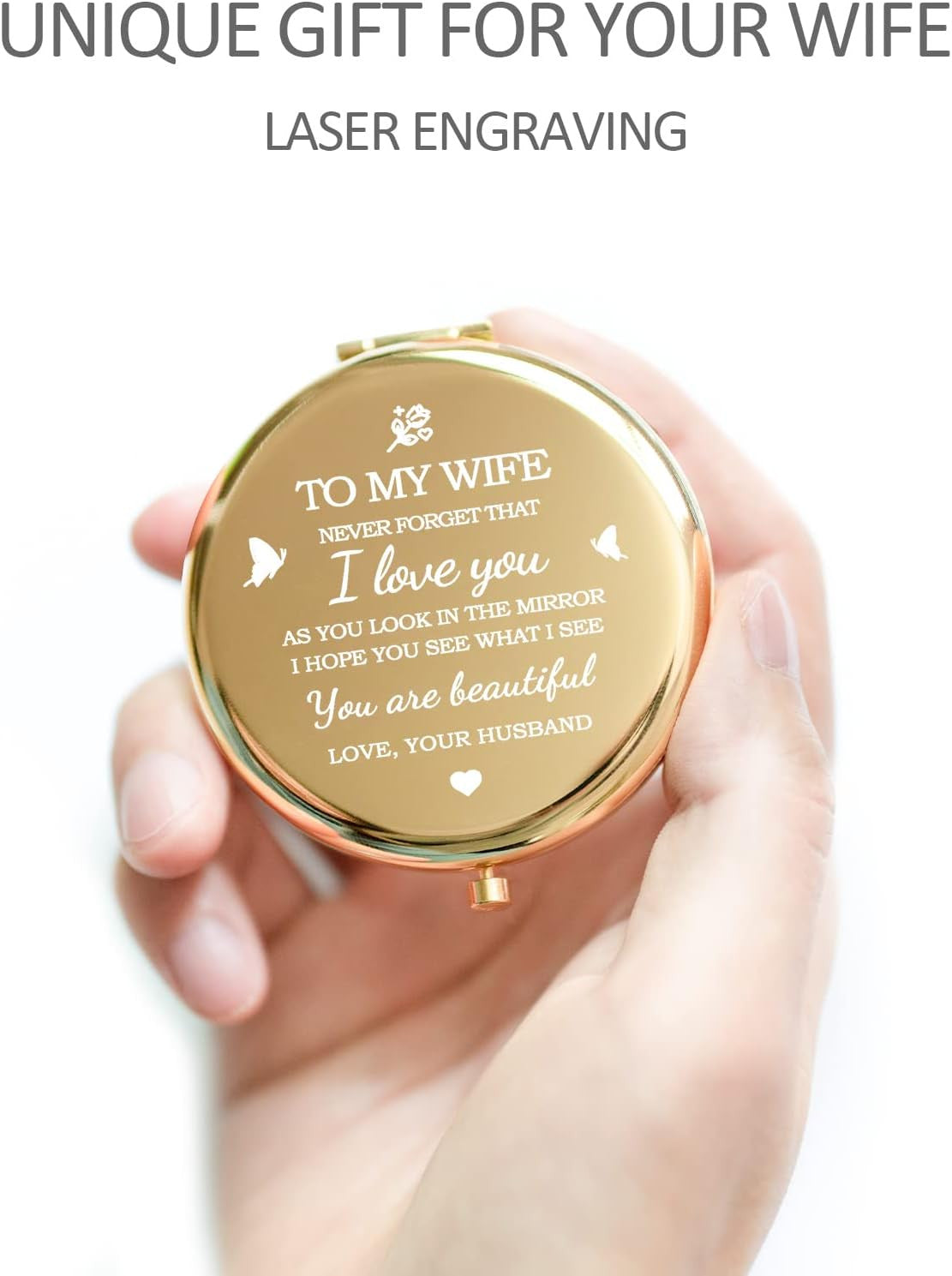 Gold Compact Mirror for Women - Engraved Makeup & Travel Mirror Gift