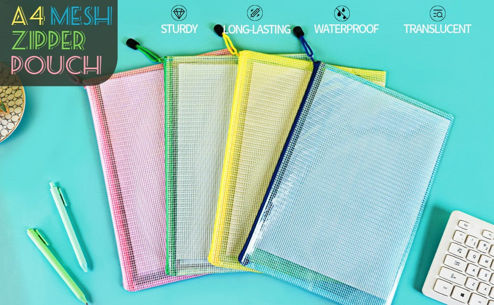 Mesh Zipper Pouch Bags Set of 4 Waterproof Storage Bags 13.2x9.2 inches