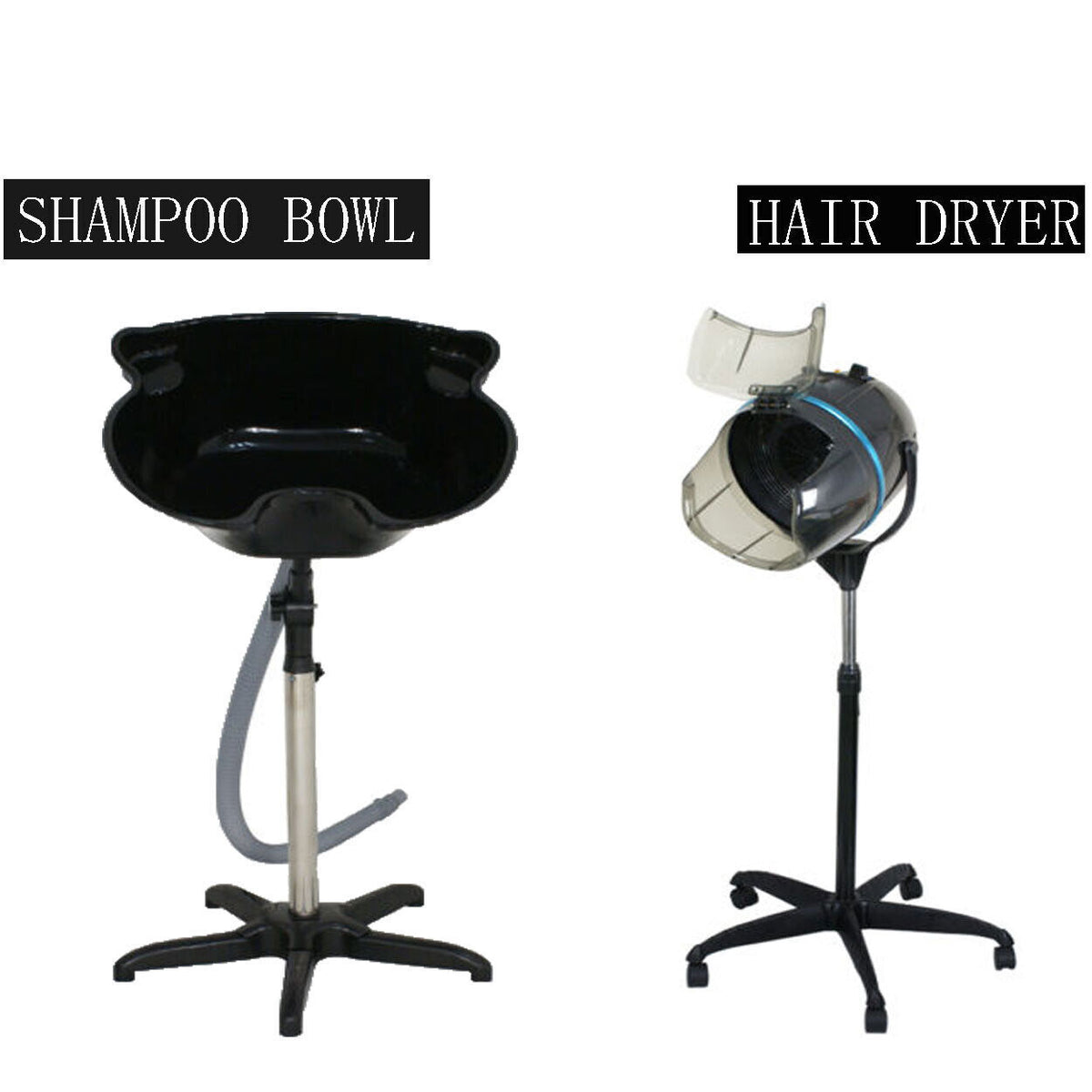 Professional Hooded Hair Bonnet Dryer with Adjustable Stand and Shampoo Basin
