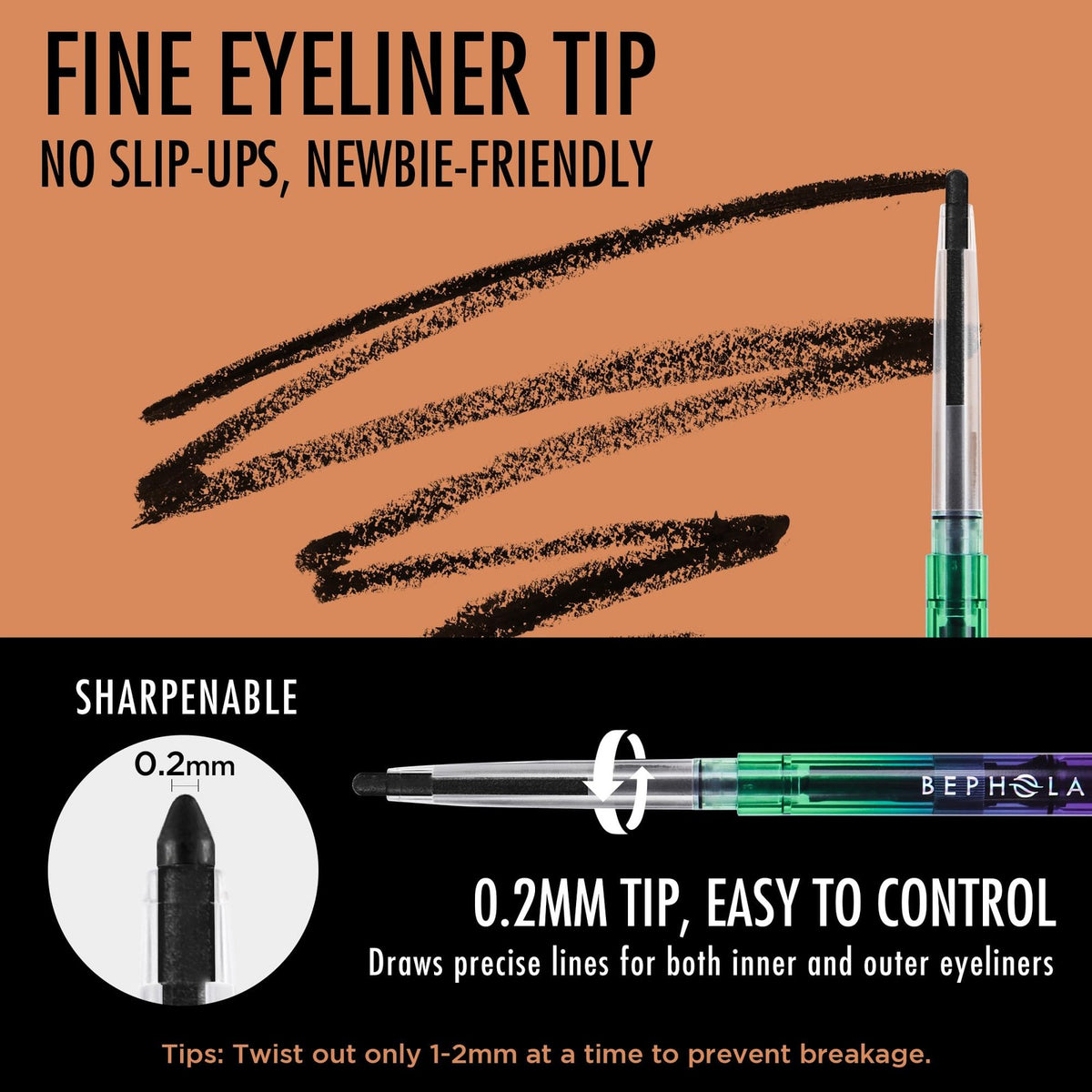 Black Waterproof Gel Eyeliner Pencil - Smudge-Proof, Long-Lasting 24H