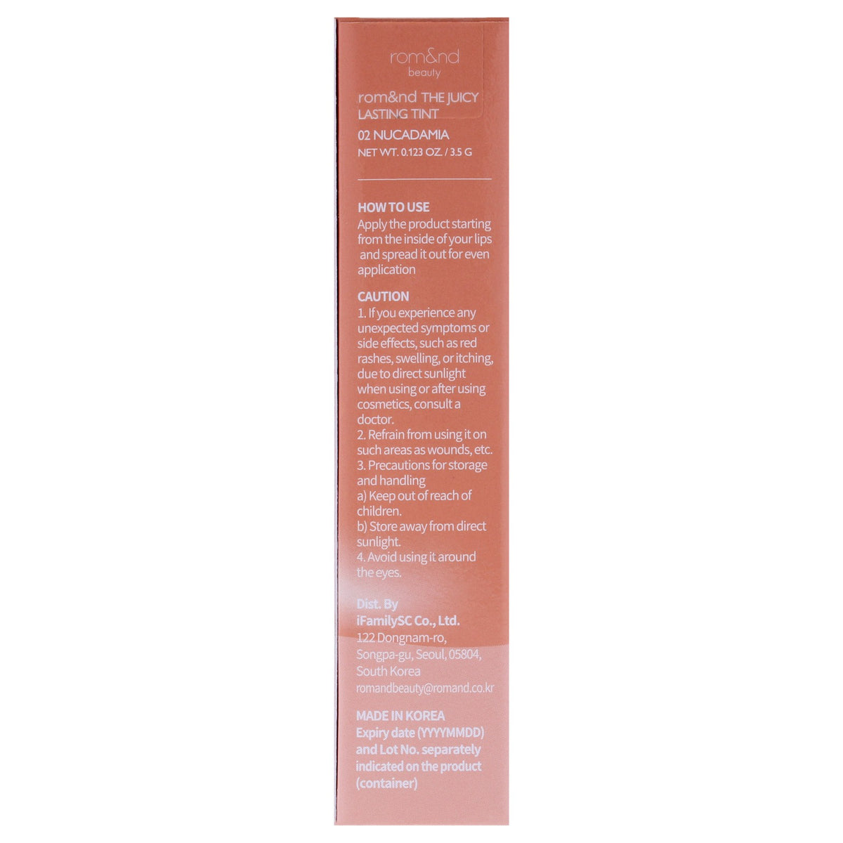 Rom&nd The Juicy Lasting Tint 02 Nucadamia Lip Gloss 0.12 oz