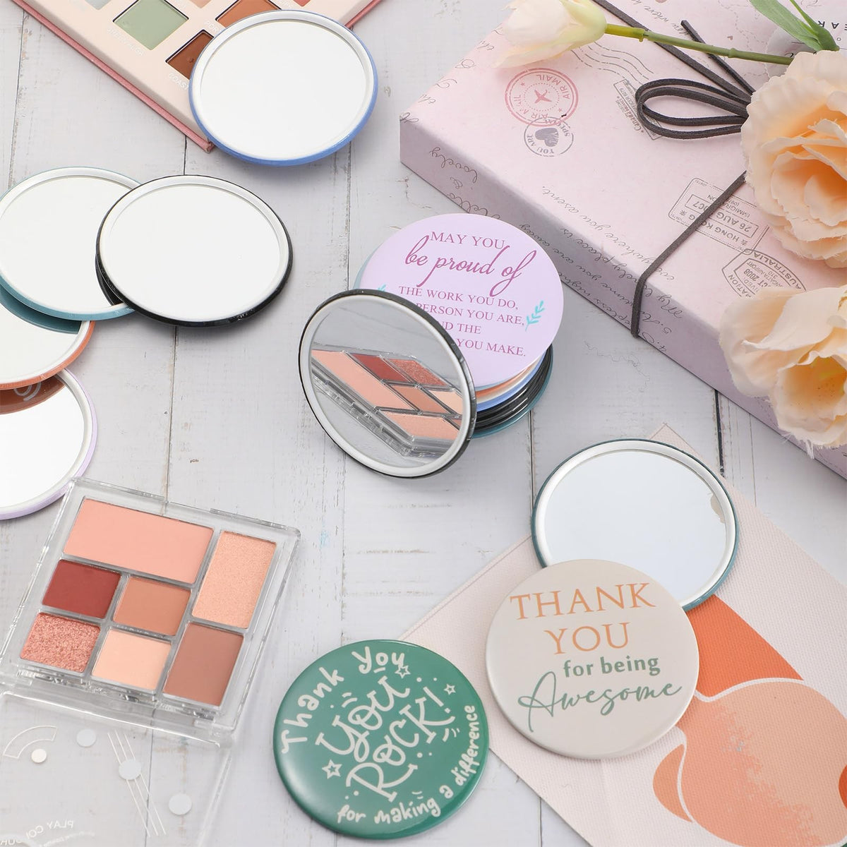 50 Pcs Inspirational Compact Mirrors Bulk, 2.76 Inch Round Pocket Hand Mirrors for Women and Employees