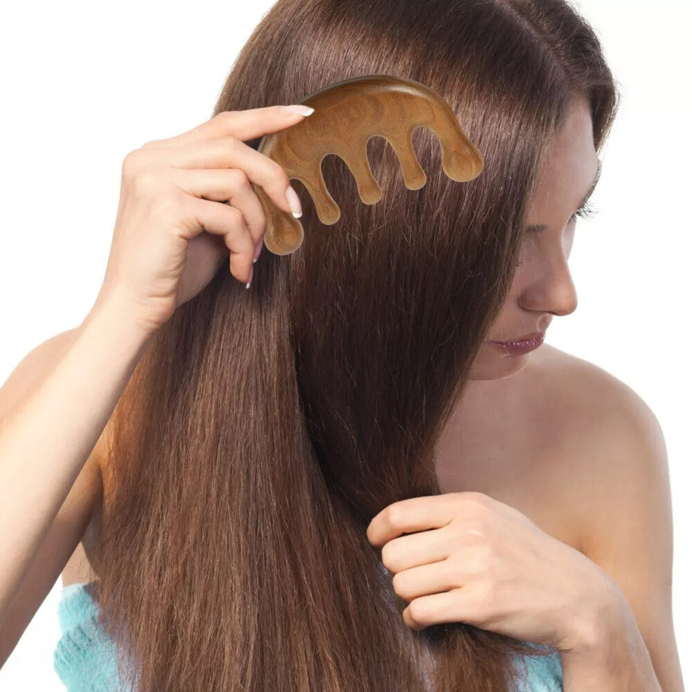Wooden Hair Massage Comb Gua Sha Tool for Scalp and Head Relief