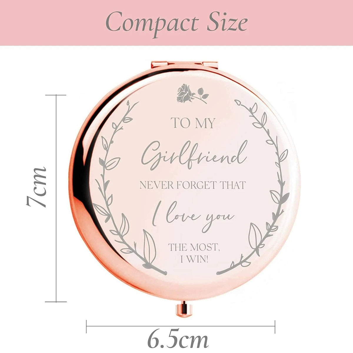 Rose Gold Compact Makeup Mirror with Magnification - Girlfriend Gift, Elegant Portable Mirror