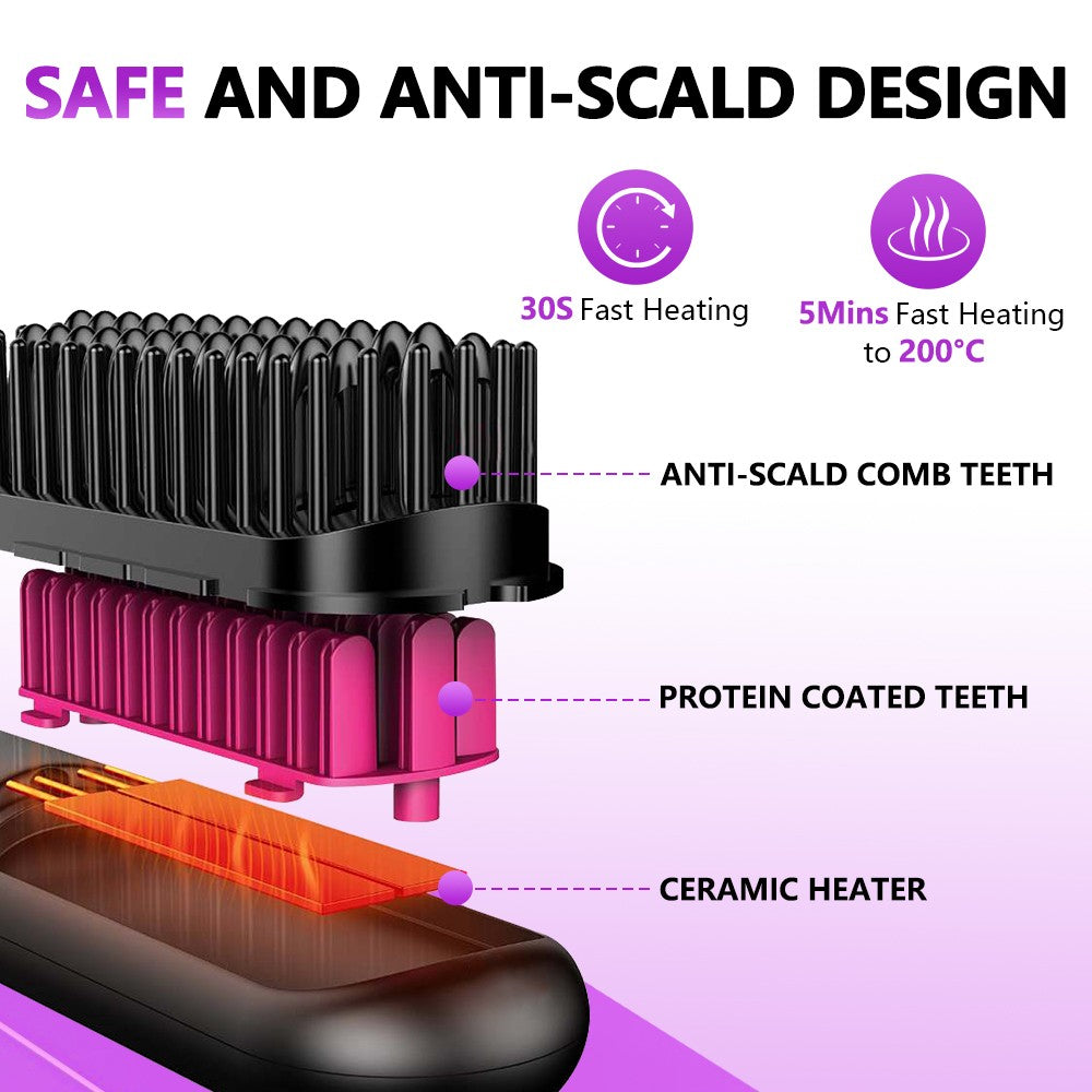 Portable USB Rechargeable Hair Straightening Comb with 4 Heat Levels