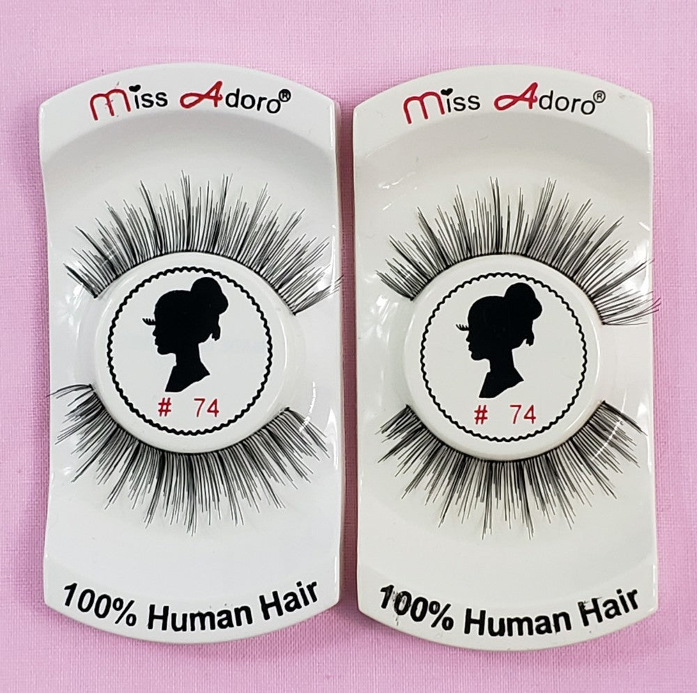 12-Pack Human Hair False Eyelashes Style 74 - Natural Touch, Handmade, Light & Soft