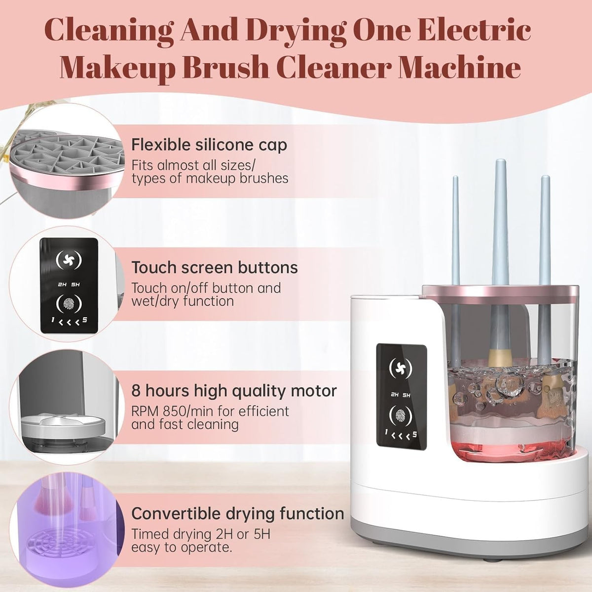 Electric Makeup Brush Cleaner Machine with Dryer & Holder - 3 in 1