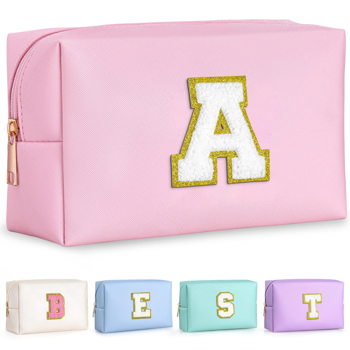 Personalized Makeup Bag for Women Girls - Pink Initial Gift