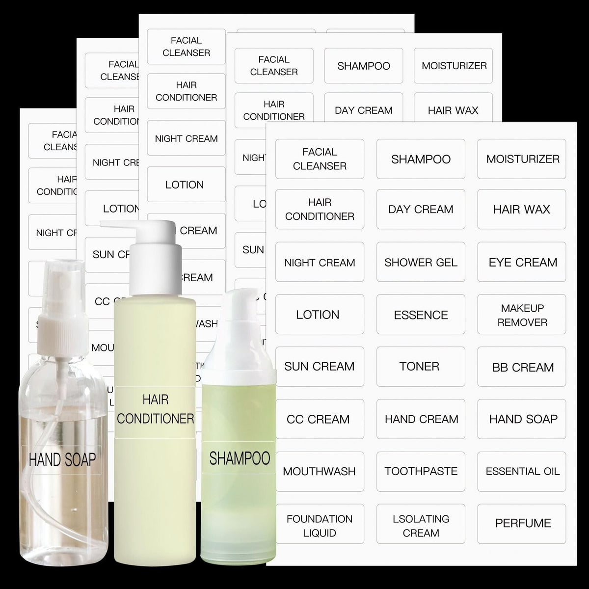 120 Waterproof Travel Toiletry Labels for Cosmetic Jars and Bottles