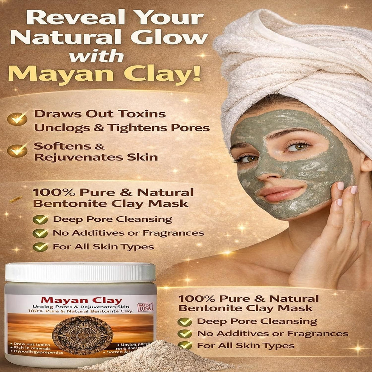 Bentonite Clay Mask - 100% Pure Natural Deep Pore Cleansing