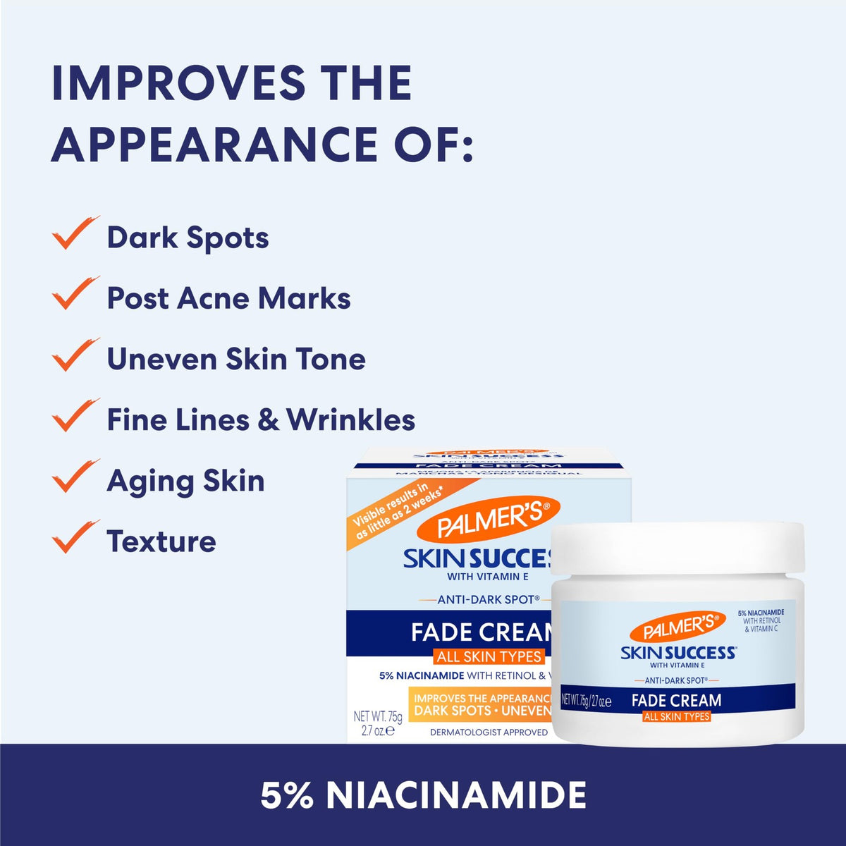 Anti-Dark Spot Fade Cream for Face - Brightening & Skin Tone Corrector, 4.4oz