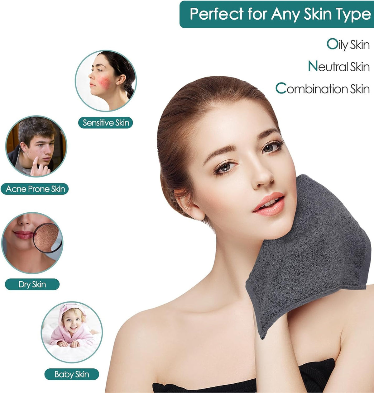 Reusable Facial Cleansing Cloths 6 Pack - Soft Skin-Friendly Towels for Sensitive Skin