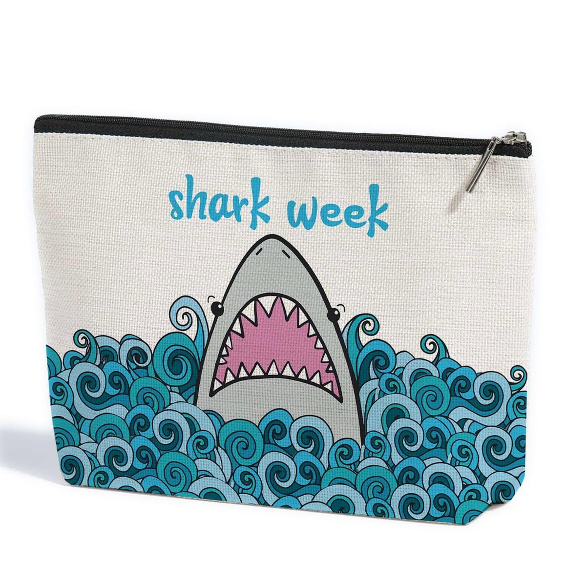Large Waterproof Makeup Bag with Shark Design - Travel & Cosmetic Storage