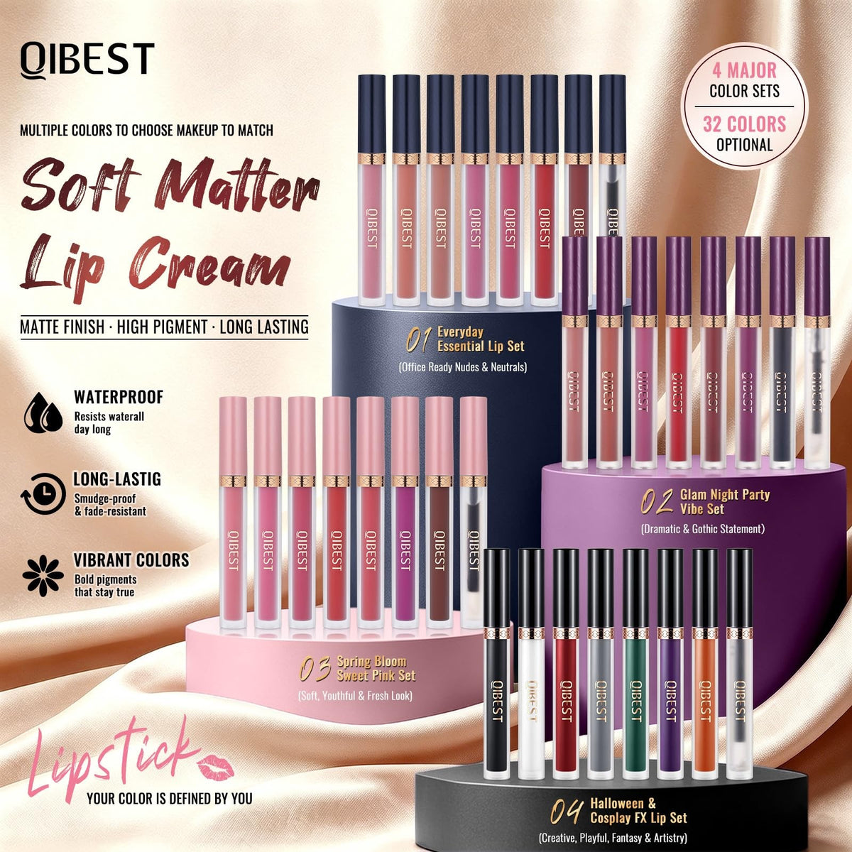 8Pcs Matte Liquid Lipstick Set with Clear Gloss for Halloween & Creative Makeup
