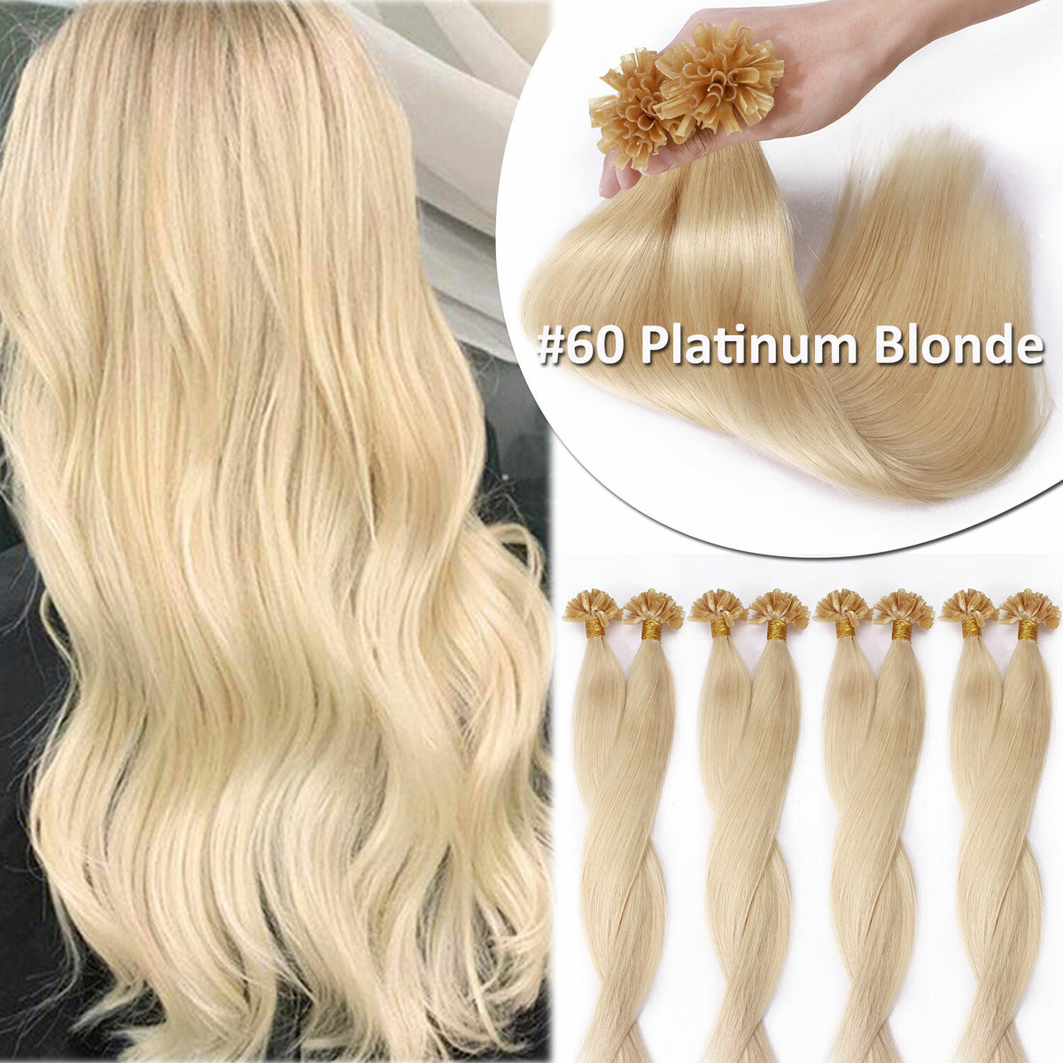 Invisible Keratin Nail U Tip Hair Extensions - Human Hair Fusion 150g