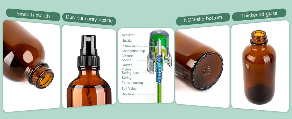 4oz Amber Glass Spray Bottles Set of 4 – Empty Mist Sprayers with Nozzles, Funnels & Labels