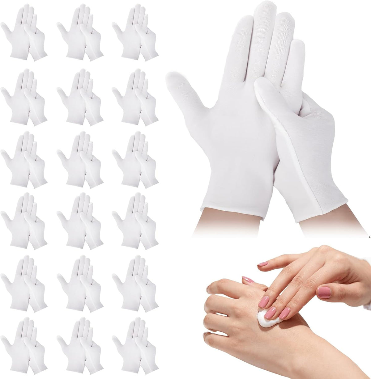 White Cotton Gloves 42 Pack Unisex Sleep Moisturizing
