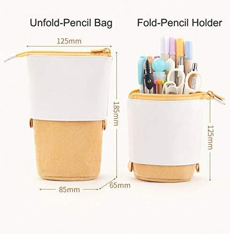 Telescopic Pencil Bag Pen Holder Stationery Case - PU Corduroy Stand-Up Organizer
