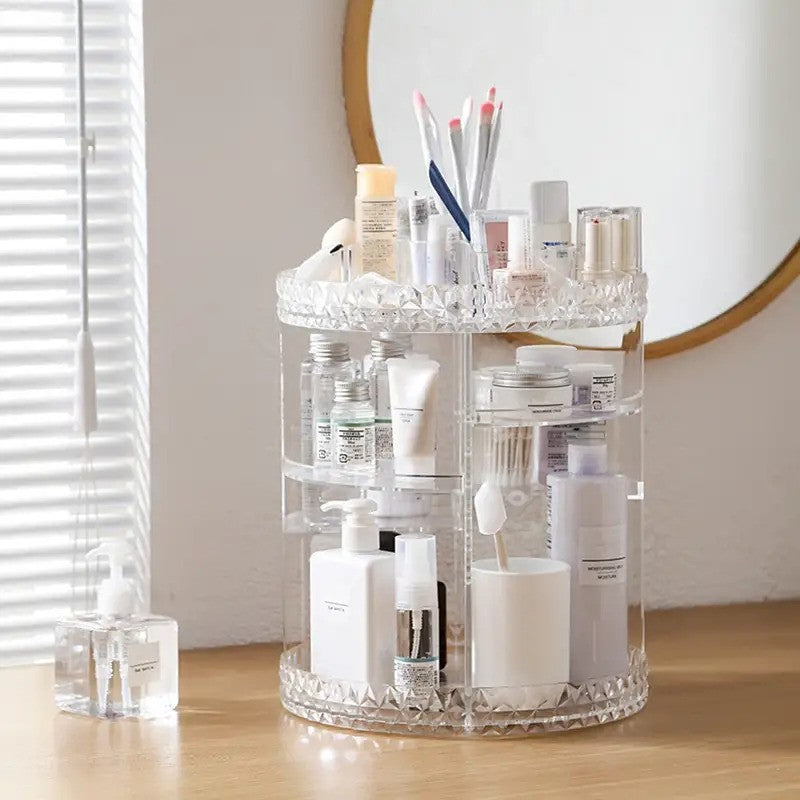 Adjustable Rotating Makeup Organizer - Clear Acrylic Cosmetic Storage Stand