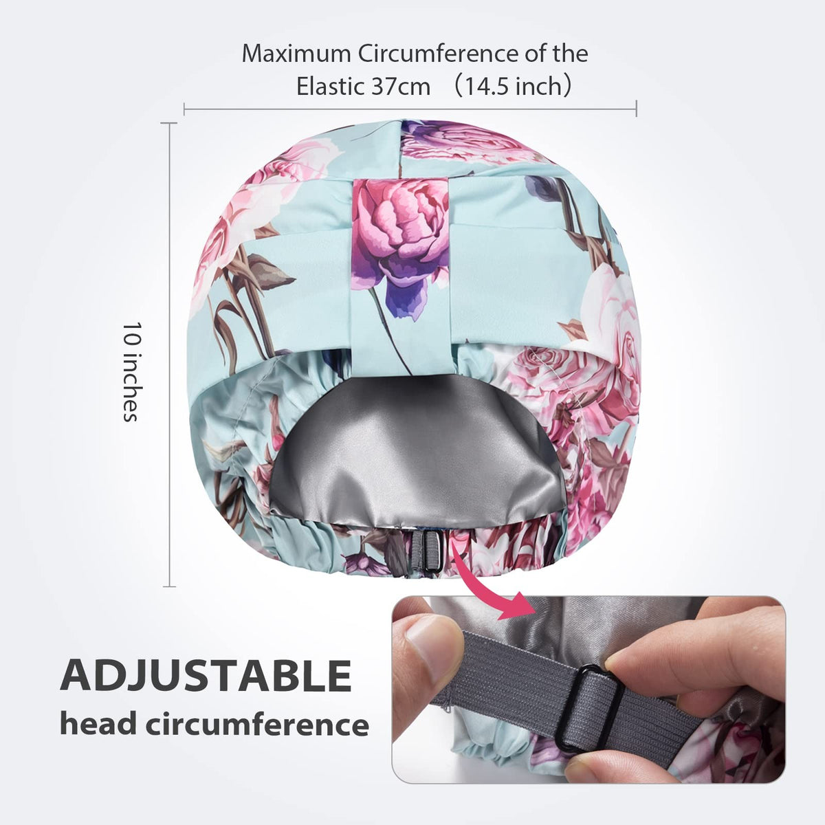 INNELO Luxury Shower Cap for Women Reusable One Size, Green-Flower