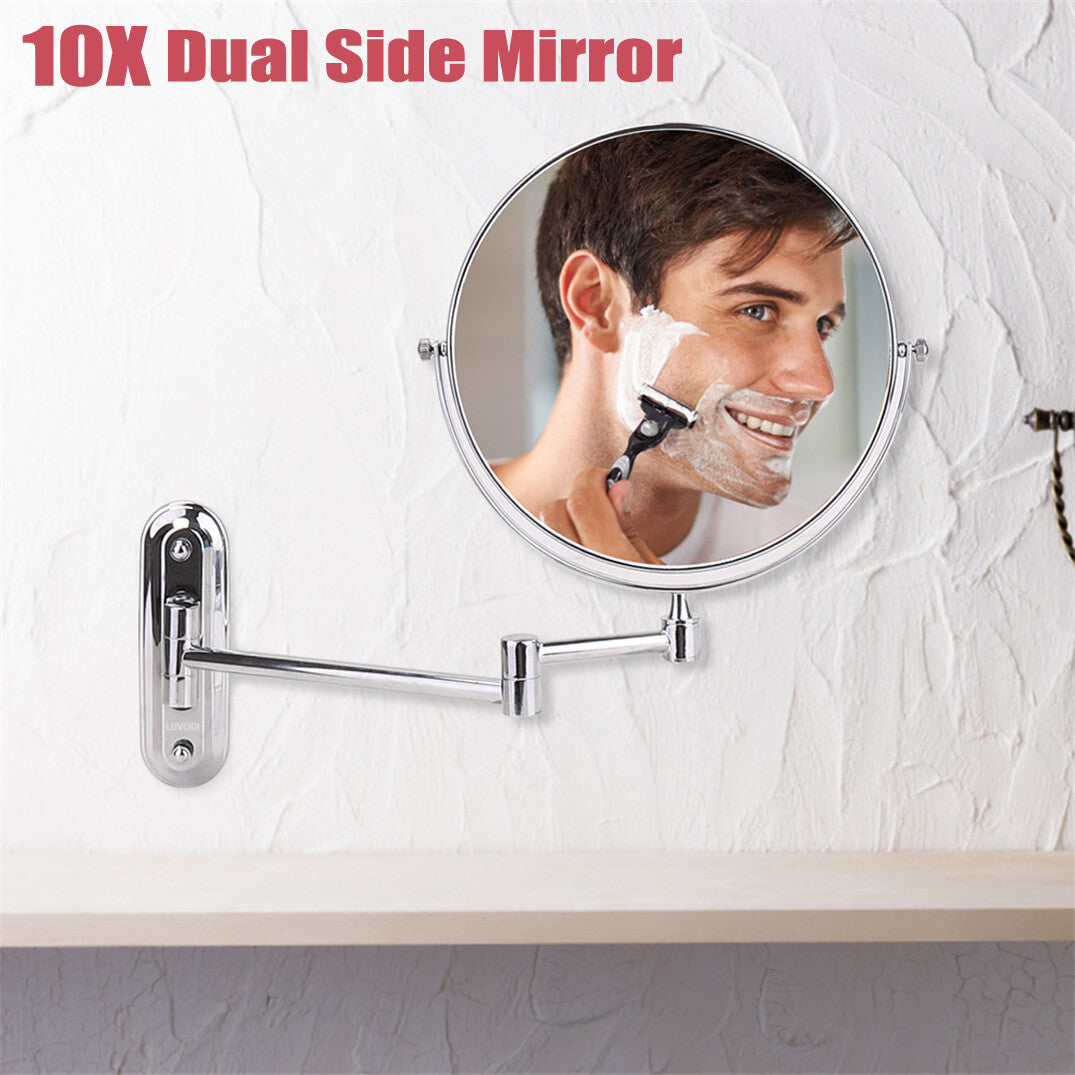 Wall Mounted Makeup Mirror with 10x Magnification & Adjustable Height