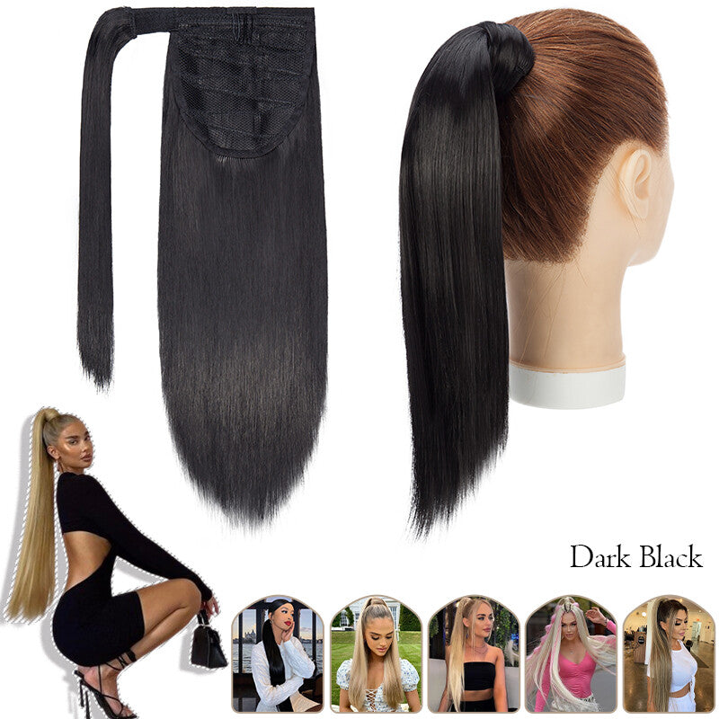 Mega Thick Wrap-On Ponytail Extensions - Natural Human Hair, Curly Wavy Straight