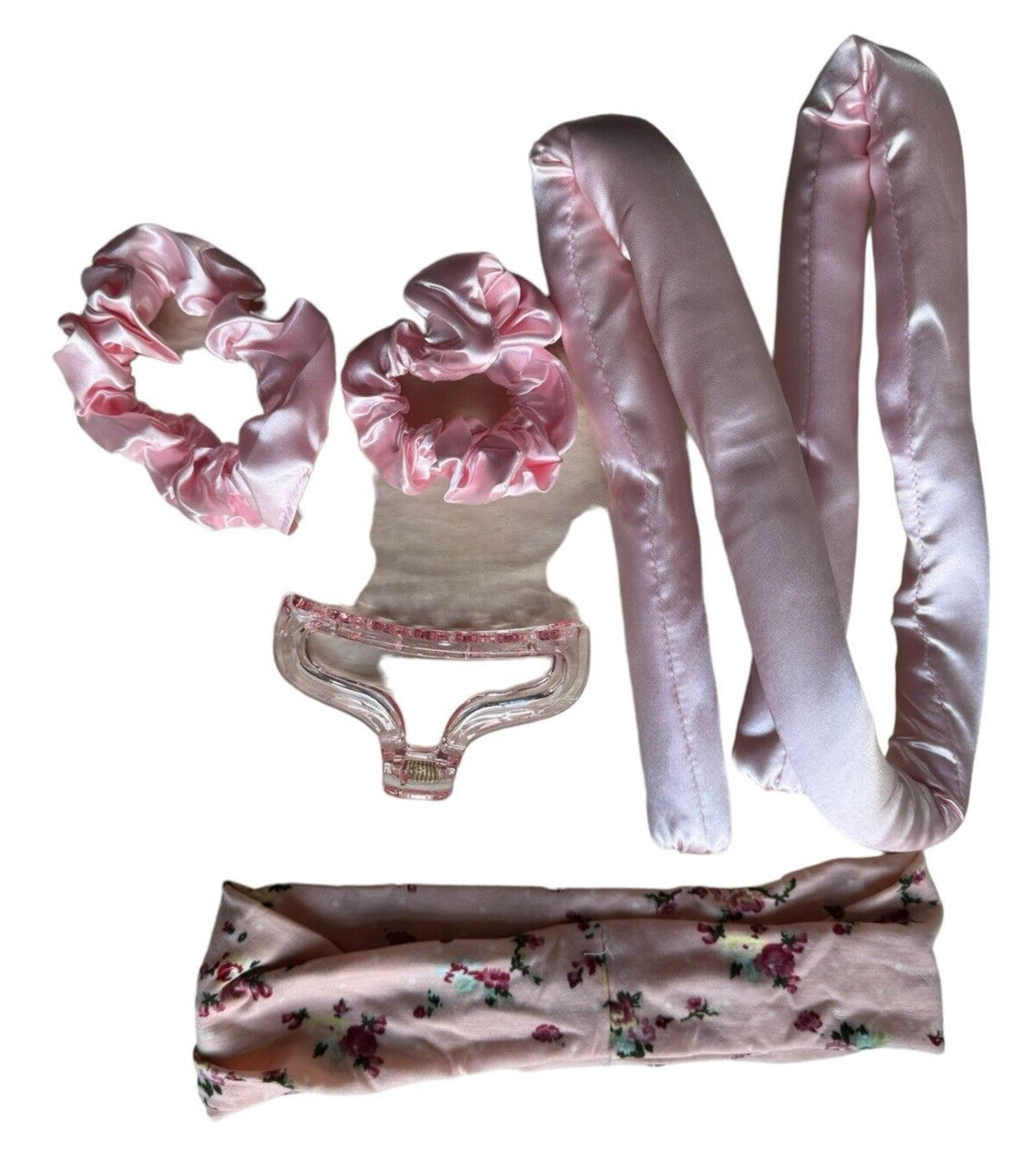 Heatless Hair Curling Set - 37 Inch Curling Rod with Scrunchies & Clip - Pink