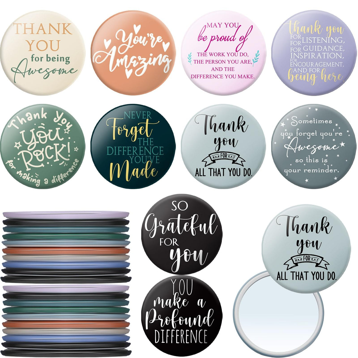 50 Pcs Inspirational Compact Mirrors Bulk, 2.76 Inch Round Pocket Hand Mirrors for Women and Employees