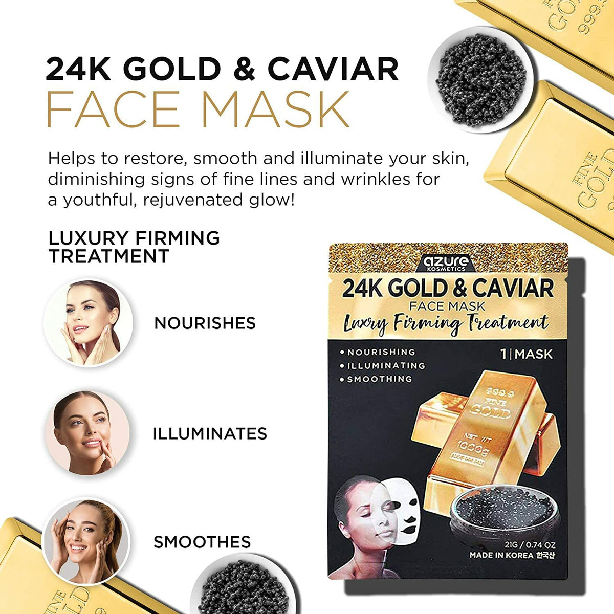24K Gold & Caviar Face Mask & Rose Gold Under-Eye Pads - 8pc Bundle