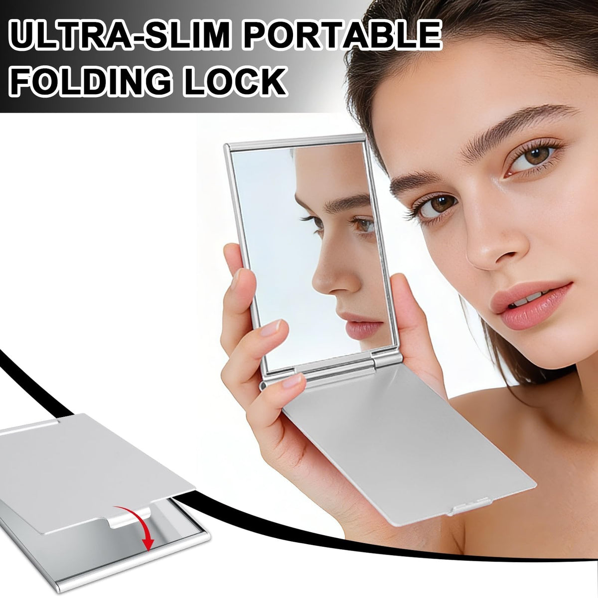 Portable Rectangular Travel Mirror - Silver Compact Makeup & Handheld Mirror