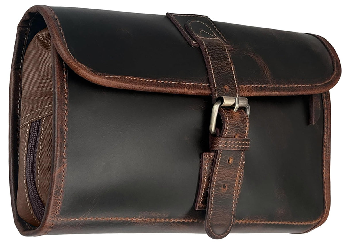 Leather Hanging Toiletry Bag Men Travel Organizer with Brass Hook