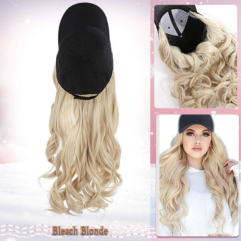 Unisex Wavy Long Hair Beret Cap with Synthetic Hair - Casual Hat Wig