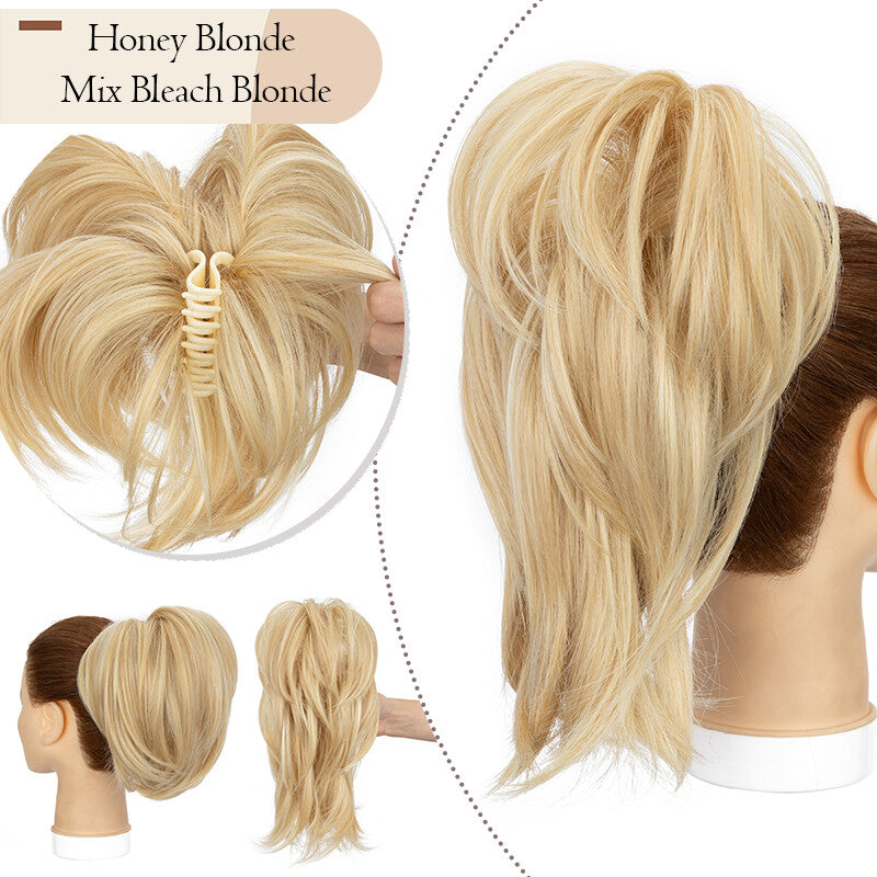 Messy Bun Scrunchie Hair Ponytail Claw Clip Updo Extensions - Thick Ombre Style