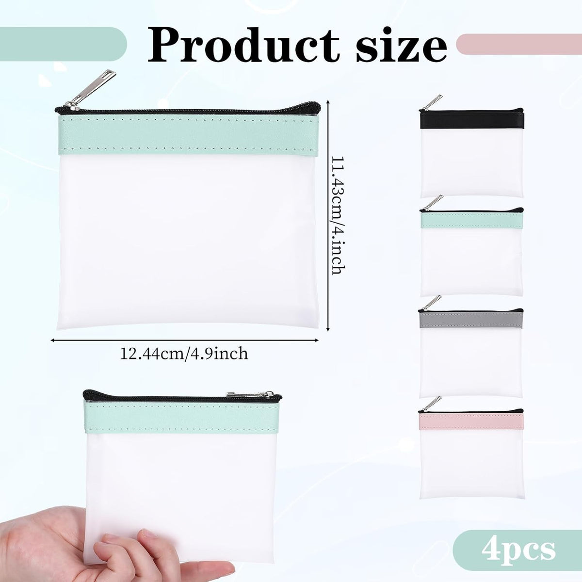 Set of 4 Mini Waterproof Makeup Bags - Clear Frosted TPU Strawberry Pattern