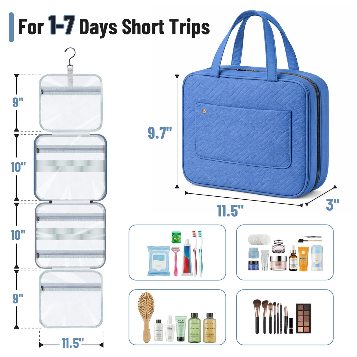 Travel Toiletry Bag Organizer Water-Resistant Hanging Cosmetic Case