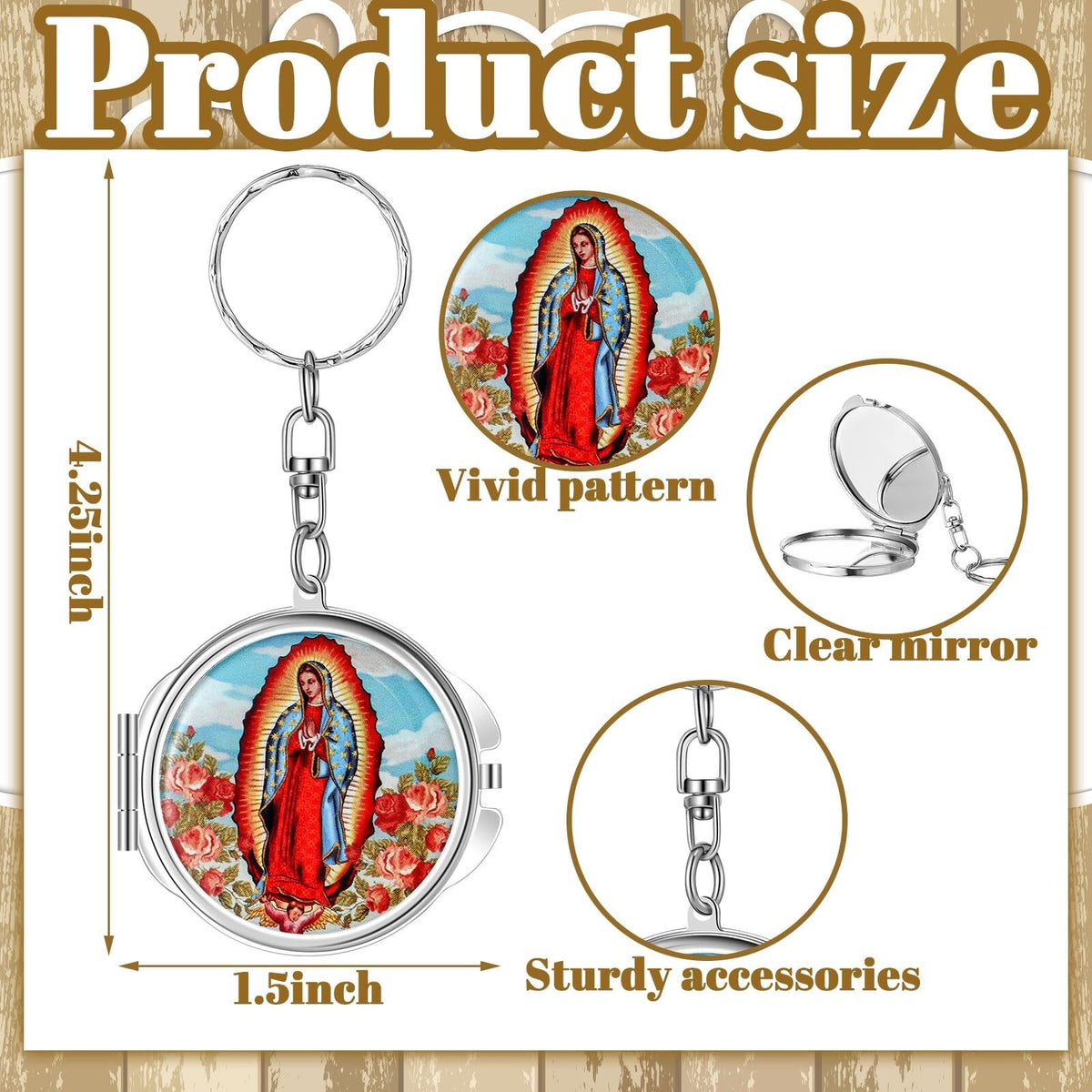 12 Pack Religious Virgen de Guadalupe Compact Mirror Keychains - Catholic Gift Set