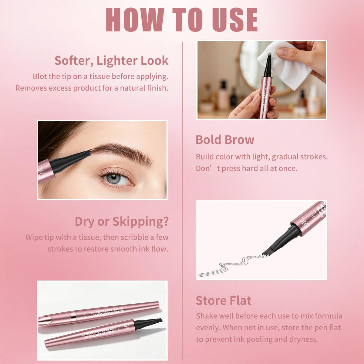 Microblading Eyebrow Pen Waterproof Hair Stroke Brow Marker - Black