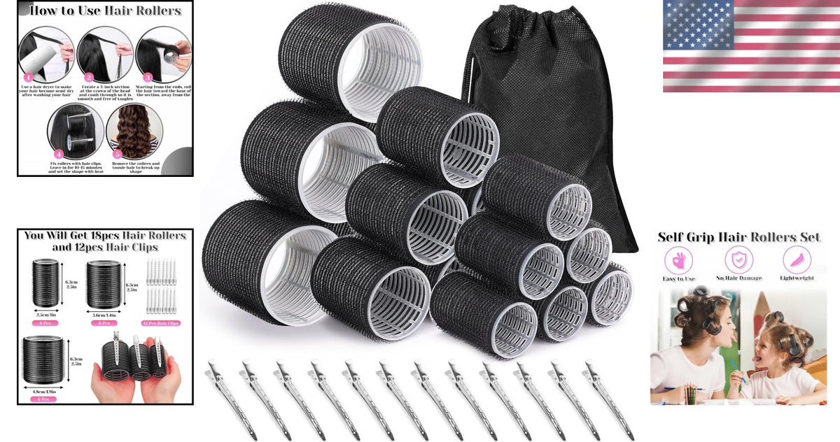 Self-Grip Hair Curlers 30-Piece Set with Clips for All Hair Types